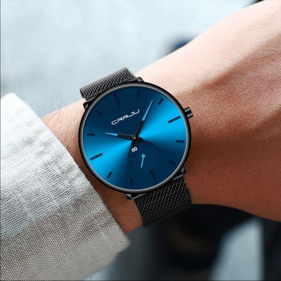 😎⌚️⏱slick Slim Mesh Steel Waterproof Blue Sport Watch - Picture 3 of 8